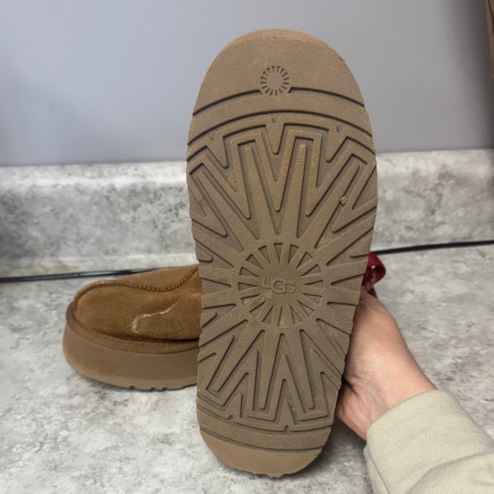 UGG Brown Suede Slip-Ons with Red Accents - Picture 8 of 8